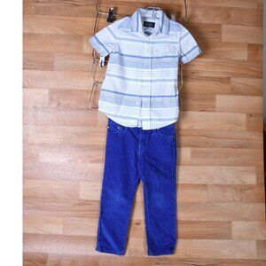 Toddler size 3 corduroy blue pants & Short sleeve button up shirt